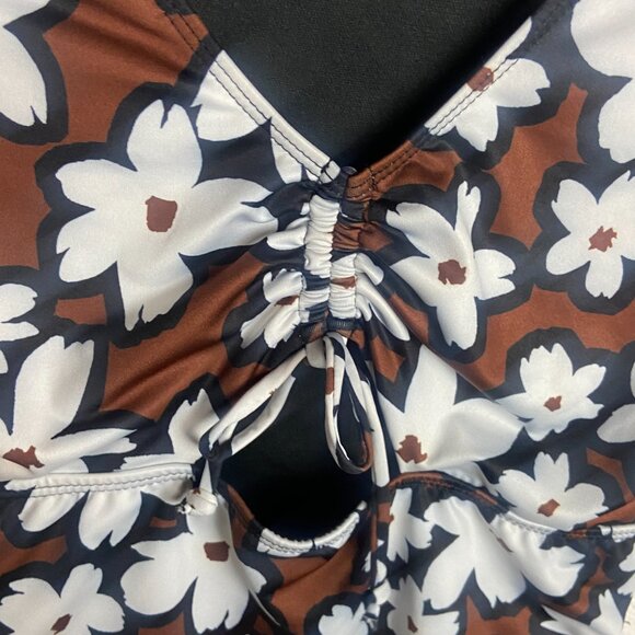 Hurley Size M Long Sleeve Surf Rash Gard Swimsuit Chocolate Brown Foral Beach - Picture 4 of 7